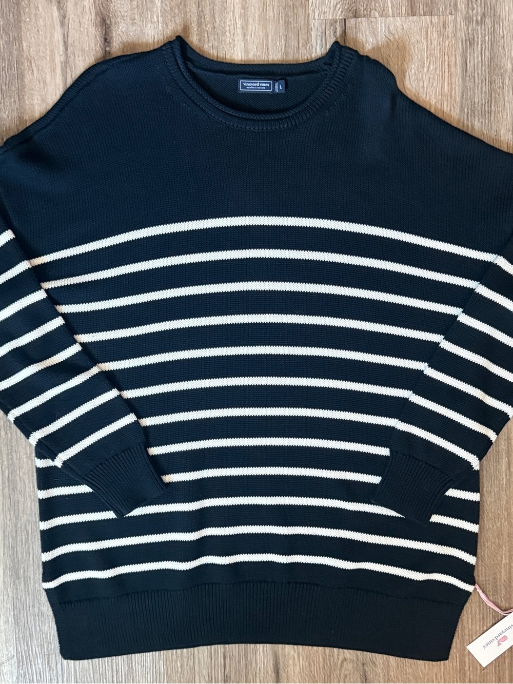 NWT Vineyard Vines Jamie Stripe Crewneck Knit Sweater Black White L